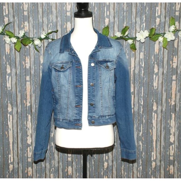 Papaya Ladies Denim Jean Jacket Size L Blue Classic Y2k Pockets Stretch Casual - Picture 4 of 9